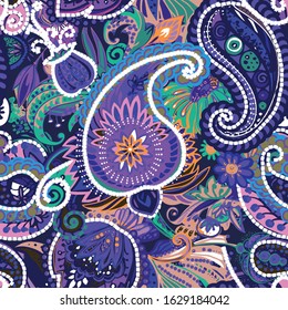 Original traditional oriental vintage paisley pattern in a modern version. Decorative floral pattern for fabric, tapestry, wallpaper and backgrounds. Stylized flowers and leaves.