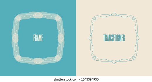 Original transformer frame. Vector, isolated. Separated line shapes, named layers. Create your own text or image frame. 3 in 1, plus combine variations.