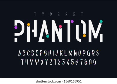 Original trendy display font design, alphabet and numbers. Color swatches control