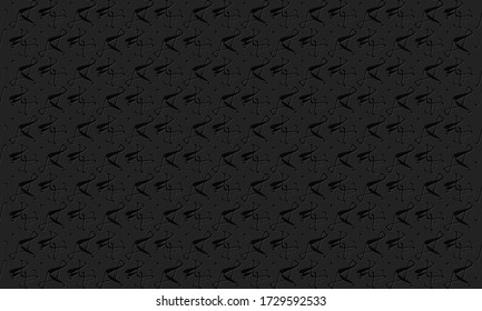 Original trendy pattern of abstract geometric shapes with indented outline. Vector graphics on a black background.