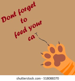 original trendy vector illustration of a cat paw print with claws, dont forget to feed your cat