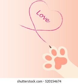 original trendy vector illustration of a cat paw print with claws, love heart