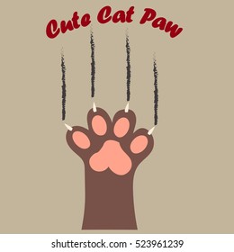 original trendy vector illustration of a cat paw print with claws
