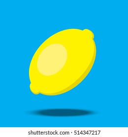 Original trendy vector illustration of a lemon with soft shadow isolated on blue background
