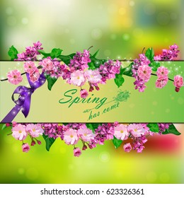 original trendy vector illustration of lilac flower in original floral template of invitation