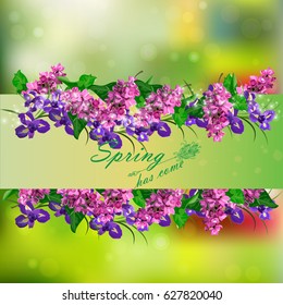 original trendy vector illustration of lilac flower in original floral template of invitation