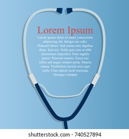 Original trendy vector illustration of realistic Stethoscope . Medical equipment collection. Heart care. Stethoscope On blue background with place for text