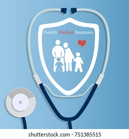 Original trendy vector illustration of realistic Stethoscope . Medical equipment collection. Heart care. Stethoscope with family logo. Family heart or health care