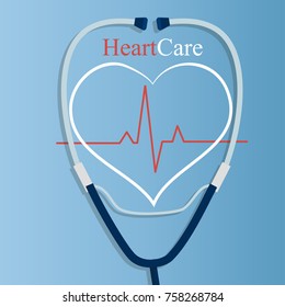 Original trendy vector illustration of realistic Stethoscope . Medical equipment collection. Heart care. Stethoscope with heart and heart rate illustration