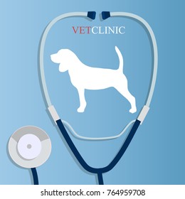 Original trendy vector illustration of realistic Stethoscope . Medical equipment collection. Heart care. Stethoscope with dog illustration. Vet or veterinary clinic