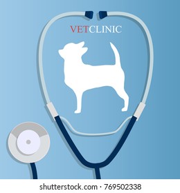 Original trendy vector illustration of realistic Stethoscope . Medical equipment collection. Heart care. Stethoscope with dog illustration. Vet or veterinary clinic