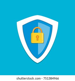 Original trendy vector illustration of shield with lock. Guard or protection concept