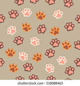 original trendy vector seamless pattern with cat paw print with claws