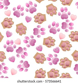 original trendy vector seamless pattern with cats and dogs paw print with claws