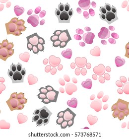 original trendy vector seamless pattern with cats and dogs paw print with claws