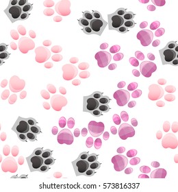 original trendy vector seamless pattern with cats and dogs paw print with claws