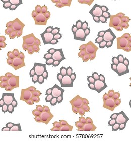 original trendy vector seamless pattern with cats and dogs paw print with claws