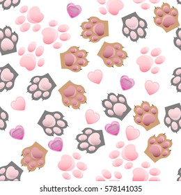 original trendy vector seamless pattern with cats and dogs paw print with claws