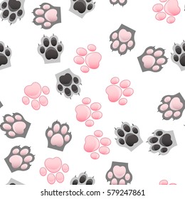 original trendy vector seamless pattern with cats and dogs paw print with claws