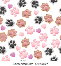 original trendy vector seamless pattern with cats and dogs paw print with claws
