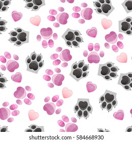 original trendy vector seamless pattern with cats and dogs paw print with claws