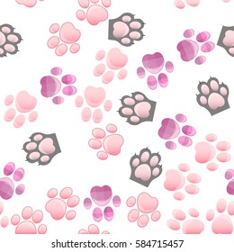 original trendy vector seamless pattern with cats and dogs paw print with claws
