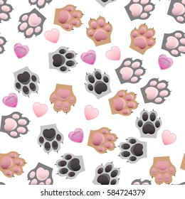 original trendy vector seamless pattern with cats and dogs paw print with claws