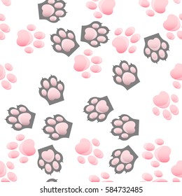 original trendy vector seamless pattern with cats and dogs paw print with claws