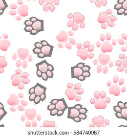 original trendy vector seamless pattern with cats and dogs paw print with claws