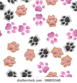 original trendy vector seamless pattern with cats and dogs paw print with claws