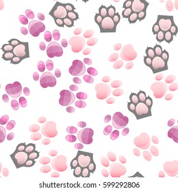 original trendy vector seamless pattern with cats and dogs paw print with claws