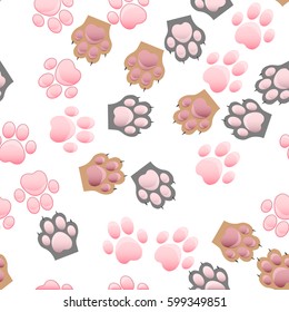 original trendy vector seamless pattern with cats and dogs paw print with claws