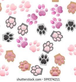 original trendy vector seamless pattern with cats and dogs paw print with claws