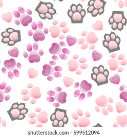 original trendy vector seamless pattern with cats and dogs paw print with claws