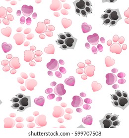 original trendy vector seamless pattern with cats and dogs paw print with claws