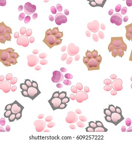 original trendy vector seamless pattern with cats and dogs paw print with claws