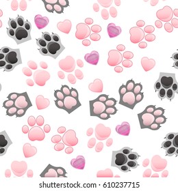 original trendy vector seamless pattern with cats and dogs paw print with claws
