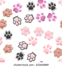 original trendy vector seamless pattern with cats and dogs paw print with claws