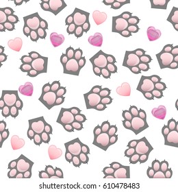 original trendy vector seamless pattern with cats and dogs paw print with claws