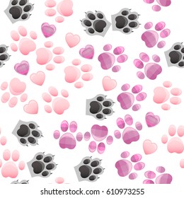 original trendy vector seamless pattern with cats and dogs paw print with claws