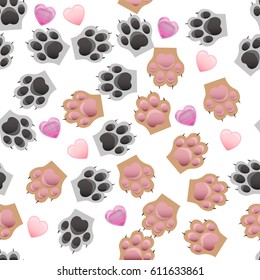 original trendy vector seamless pattern with cats and dogs paw print with claws