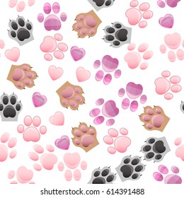 original trendy vector seamless pattern with cats and dogs paw print with claws