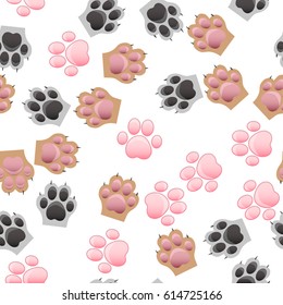 original trendy vector seamless pattern with cats and dogs paw print with claws