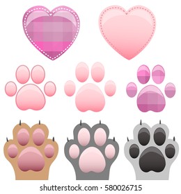 original trendy vector set with cats and dogs paw print with claws