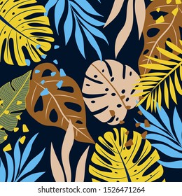 Original tropical background with bright orange and brown plants and leaves. Jungle leaf vector floral pattern background. Beautiful print with hand drawn exotic plants.