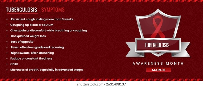 Original Tuberculosis ribbon with Symptoms, Shield Design with Pattern Based Background.