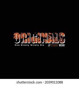 tipografía original con ilustración de hojas tropicales enmascaradas, diseño de desgaste callejero, diseño gráfico elegante de tipografía, para impresión de camisetas, ilustración vectorial