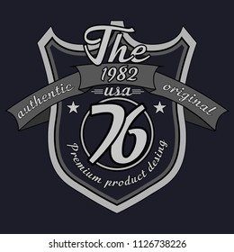 Original typography for t-shirt print. Authentic hand written lettering. Denim label, badge, emblem. Isolated on background. Vector illustration.