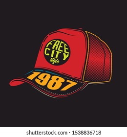 Original vector abstract illustration. Neon baseball cap.
