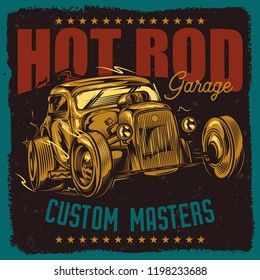 Original vector American hot rod. Classical model. Print for t-shirt or sticker